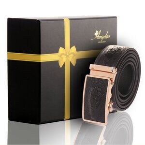 Men's Smart Ratchet No Holes Automatic Buckle Belt in Black & Gold Color